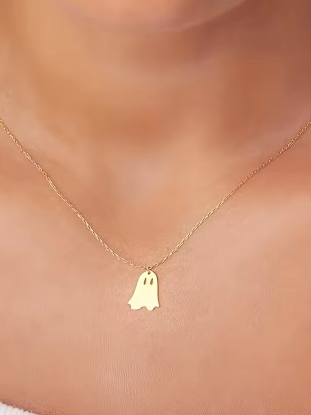 Gold Ghost Pendant Necklace - Women's Cute Charm Jewelry